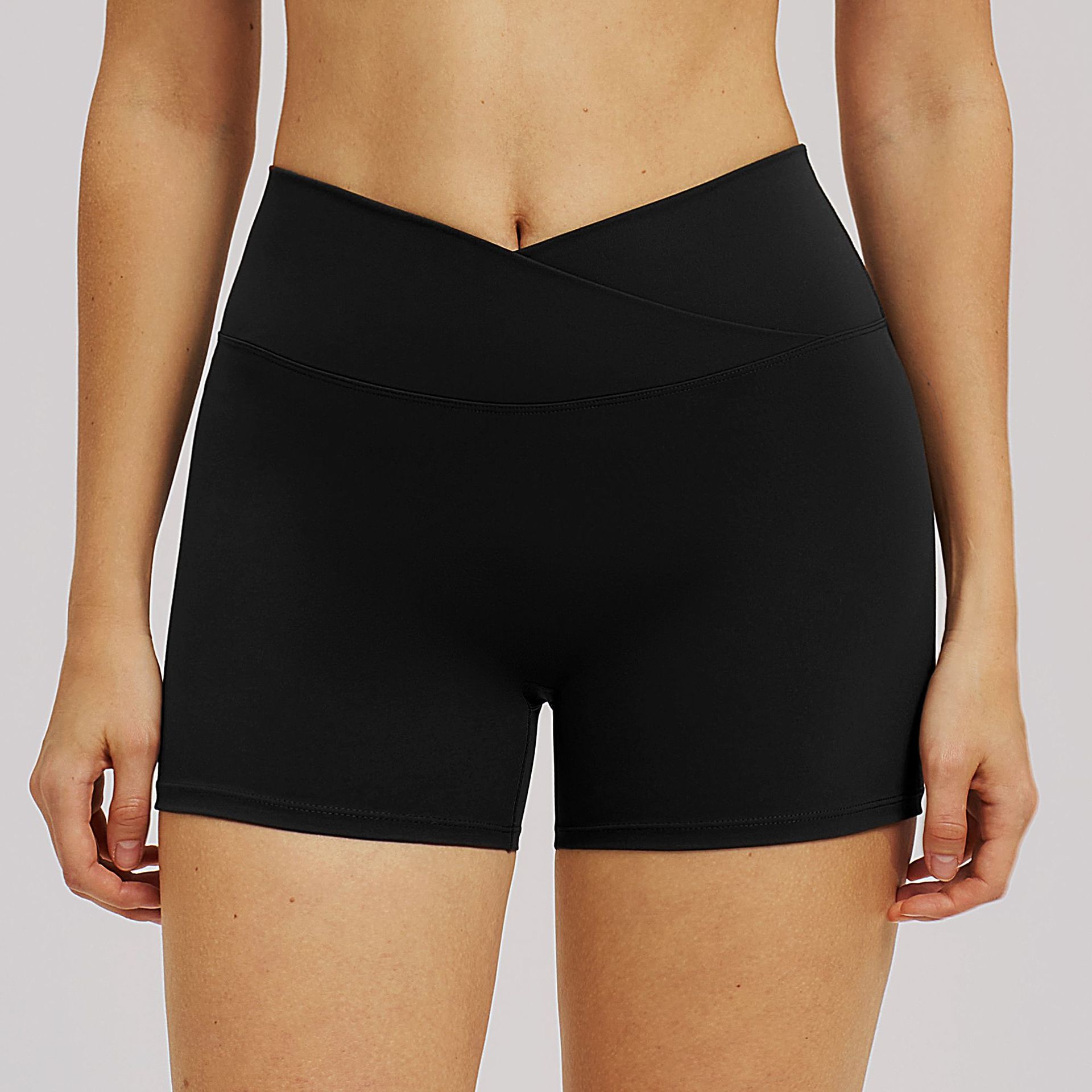 Cross-Waist Tight-Fitting Brushed Yoga Shorts EDK5544