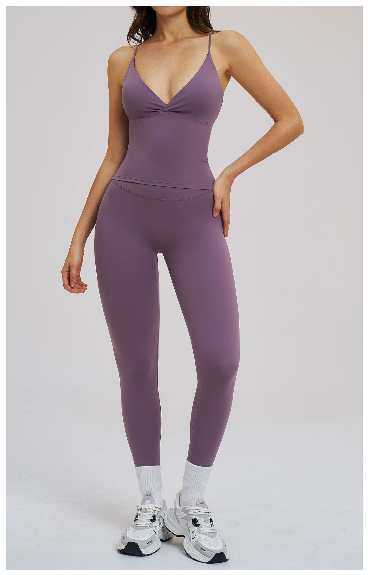 Cross-Waist Tight-Fitting Brushed Yoga Leggings ECK5544-1