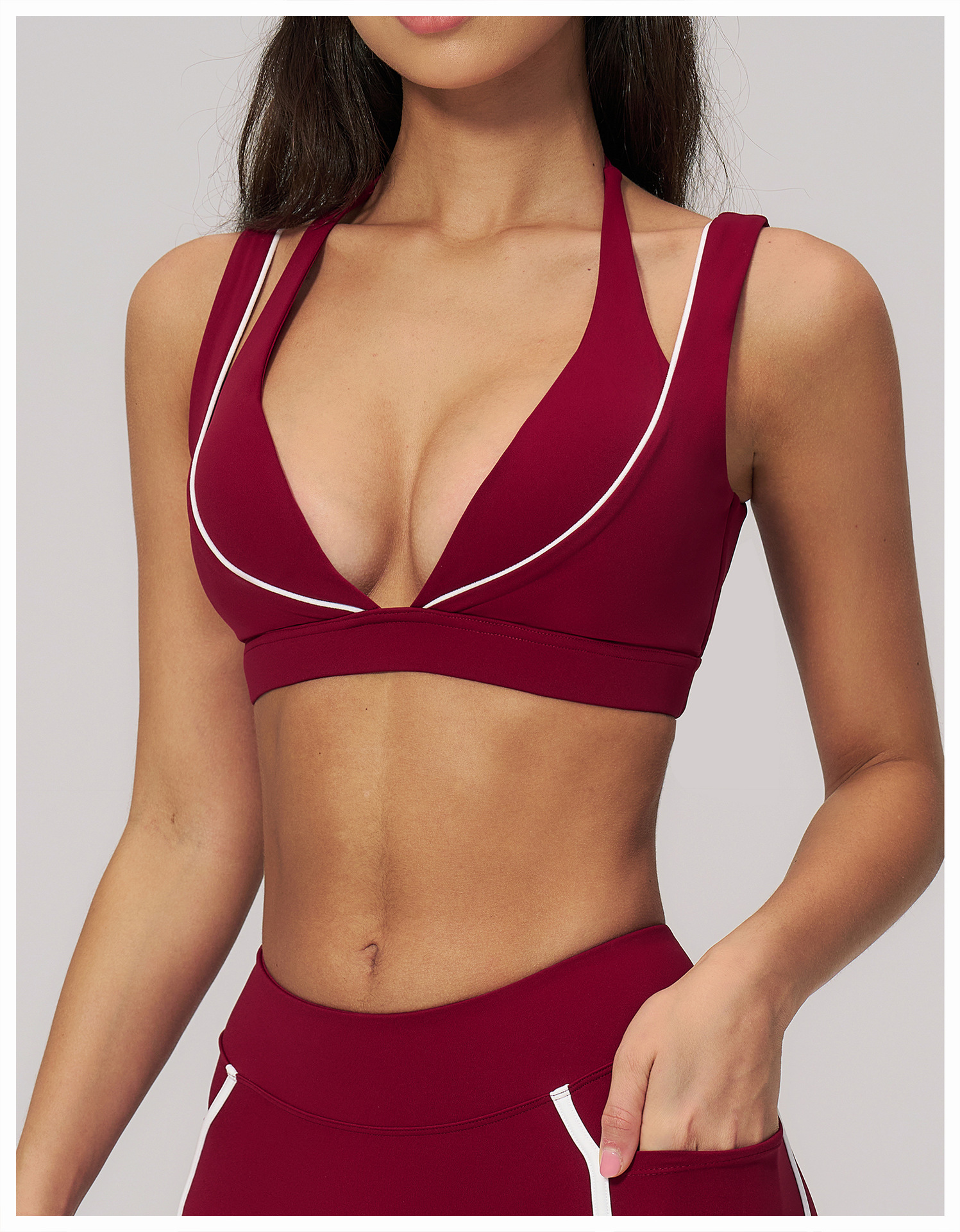 Sexy Backless V-neck Solid Color Yoga Top EWX5079-2