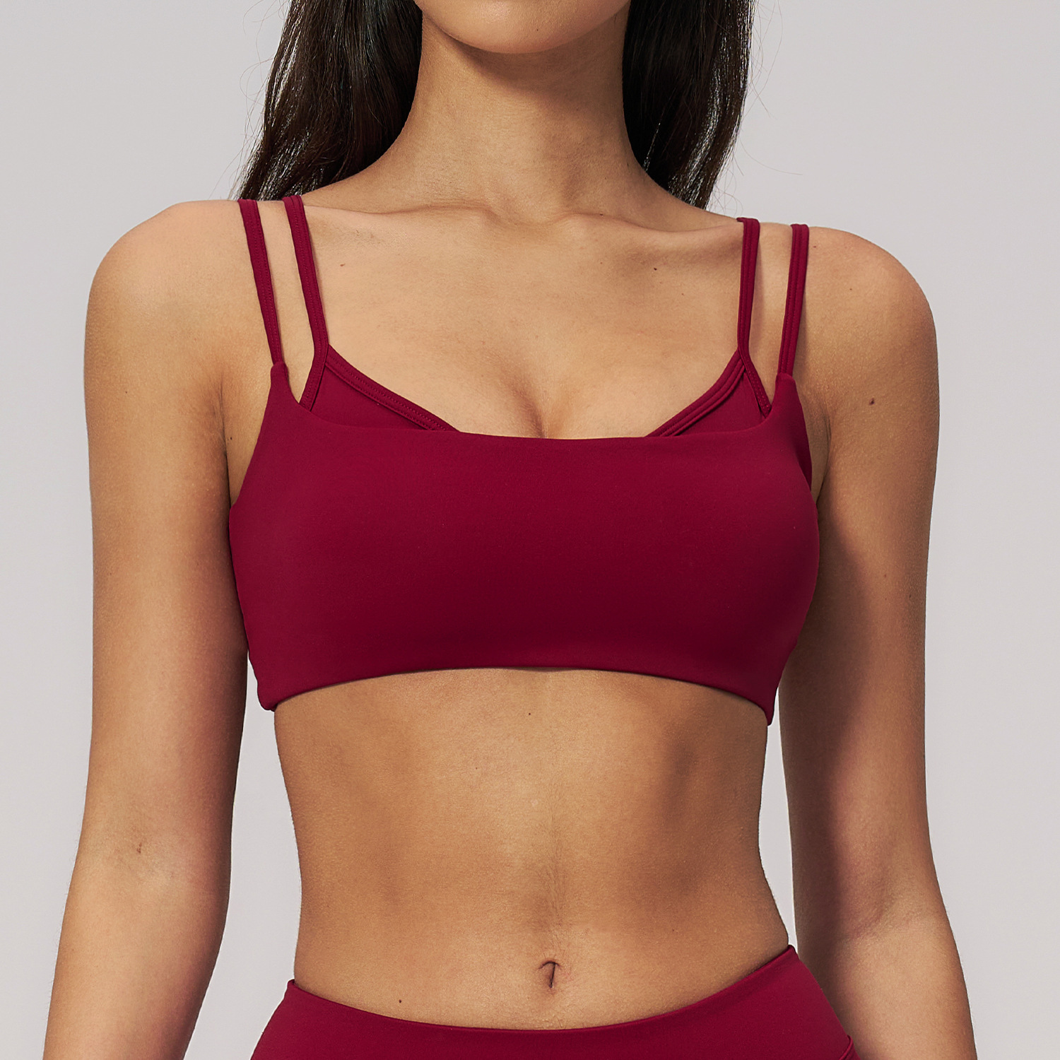 Soft Material Double-strap Solid Color Yoga Top EWX5079-1