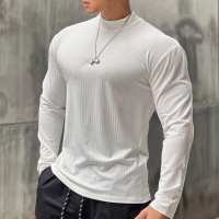 Men's Striped Elastic Quick - Dry Athletic Long - Sleeve T - Shirt CX105