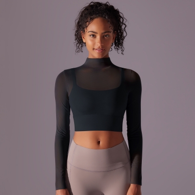 Mesh Long-sleeved Semi-high Neck Yoga Wear 7032