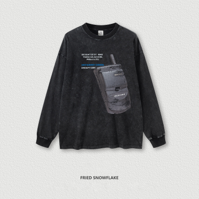 Vintage Flip Phone Printed Crewneck Long Sleeve BE5762