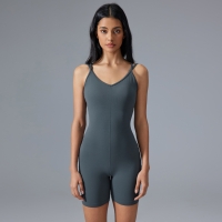 V-neck Nude Exercise One-piece Jumpsuits D25107