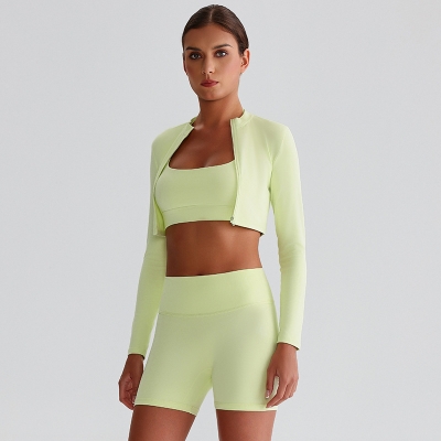 Zipper Yoga Jacket Crop Tight Yoga Sports Cycling Pants Yoga Set SKL-LQ0322