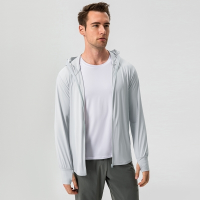 Men's Ice Silk Hooded Long Sleeve Sun Protective Sweatshirt 22620