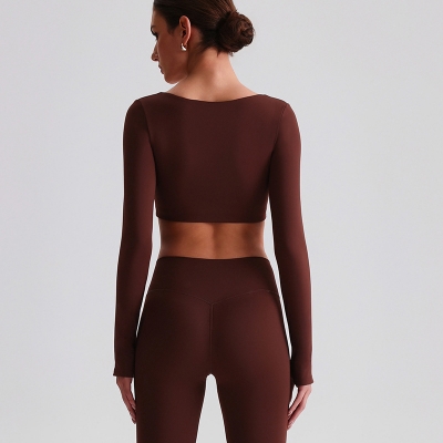 Fitness Long-sleeved Sports Bras With Chest Pads And Square Collars SKL-LQ8026