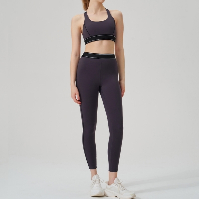 Colorblock Open-Back Multi-Sport Yoga Set with Sports Bra for Running & Fitness SKL-QY-B4016+K4546