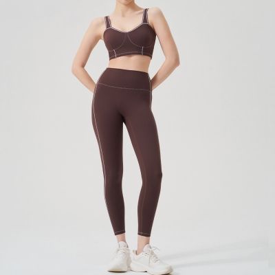 Colorblock Open-Back Multi-Sport Yoga Set with Sports Bra for Running & Fitness SKL-QY-B4037+K4624