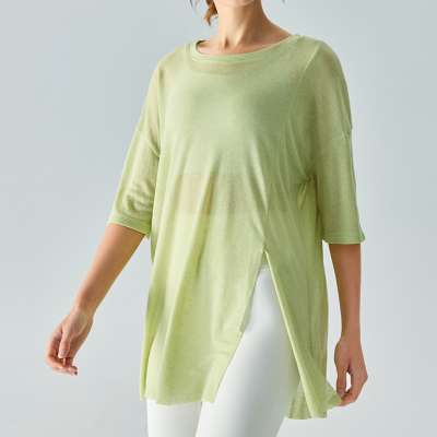 Lightweight Slightly Sheer Single-Side Slit Yoga Cover-Up DST616
