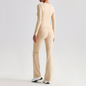 Yoga Suit For Women Casual Hip-lifting Flared Pants And Tight-fitting Nude Short-sleeved shirt SKL-LQ8999