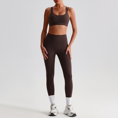 Crossed Beautiful Back Bra Running And Fitness Suit Leggings Set SKL-LQ8635