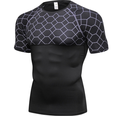 Men's Sweat - Wicking, Quick - Dry & High - Elastic Printed Fitness Short - Sleeve Shirts 4003 