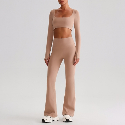 Pleated Micro - Flare Leggings And Long Sleeves Set SKL-LQ0826