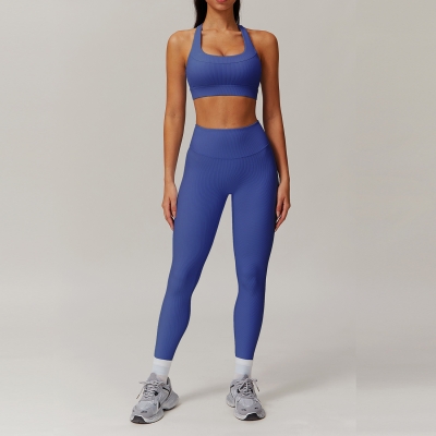 Curved Waist Ribbed Yoga Sets 2 Options 8883