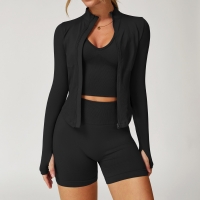 Seamless Bra, Shorts and Coat Three-piece Yoga Set 7725