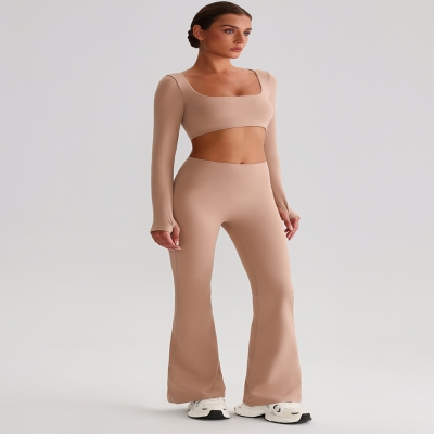 Pleated Micro - Flare Leggings And Long Sleeves Set SKL-LQ0826