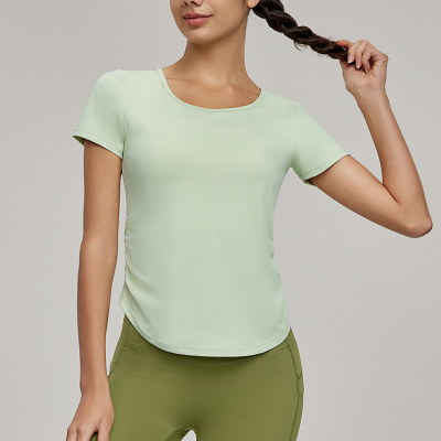 Back Mesh Paneling Side-Pleated Breathable And Sun-Protective Fitness Top  DWY115119  