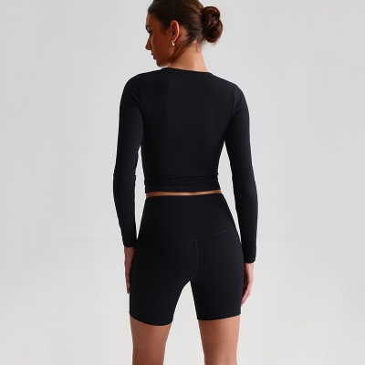 Ribbed Naked High-intensity Fitness Suits Tight Yoga Long Sleeves Top SKL-LQ2130