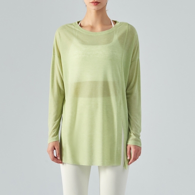 One-Side Split Long-Sleeve Lightweight Yoga Blouse DSL368