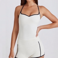 Fitness Top Camisole Sexy Thin Straps Color-Block White Stripes Halter Sports Bra Tank Top Yoga Set SKL-QY-T6536+K4598