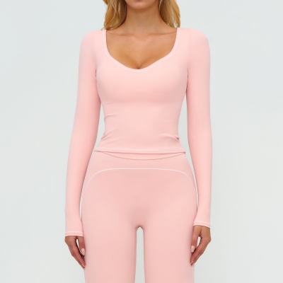 Long-sleeved Color-blocked Brushed Slim-fit T-shirt ECX7028