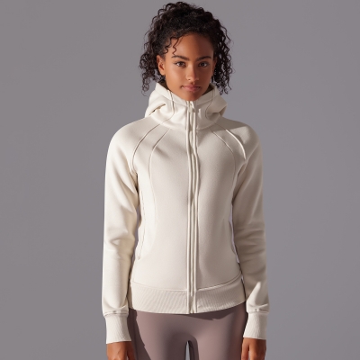  Fleece-Lined Hooded Sports Sweatshirt Jacket Yoga Top 7025