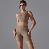 Zipper Bra High-Waisted Quick-Dry Tight Shorts Sportswear Set 7020
