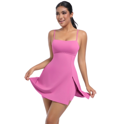 Padded Breathable Spaghetti-strap Yoga Romper with Tennis Skirt 7080