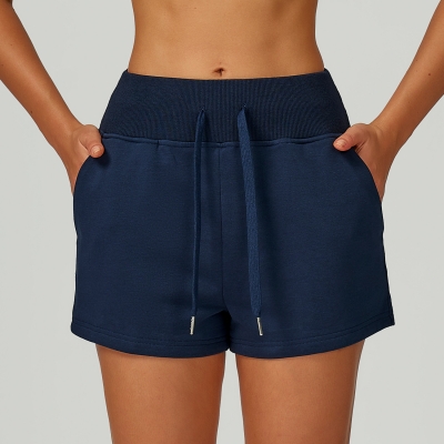 High-Waisted Pocket Drawstring Sports Sweatshorts 2030-1