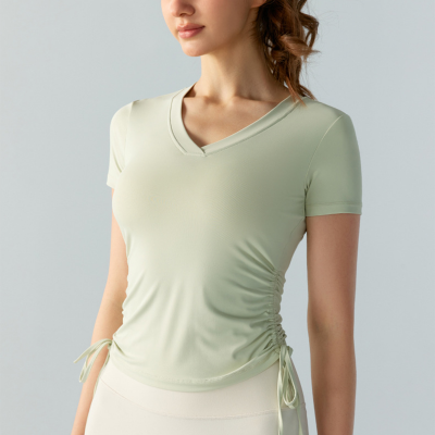 Ruched Waist Slim-Fit Yoga Short-Sleeve Top DST802