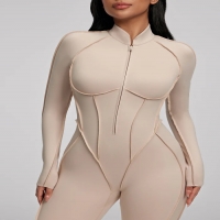Comfortable Slim Fit Open-Back Long Length Yoga Jumpsuit with Built-in Bra SKL-FNK25122