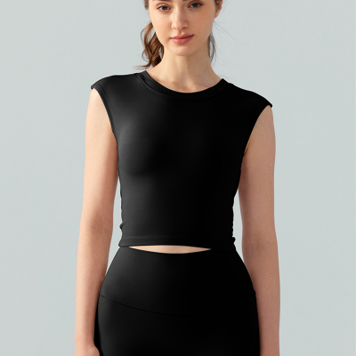 Backless Short-sleeved Fixed-style Padded Yoga Top DST743 