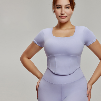 Square-Neck Waist-Defining Plus Size Yoga Top DWY215022
