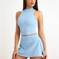 Quick-Dry Sleeveless Tank Top & A-Line Skirt Yoga Set for Fitness SKL-QY-T4810+K4533