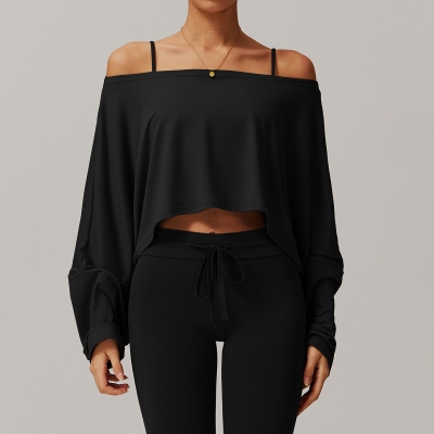 Soft Fabric Off Collar Long Sleeves Loose Top 5034