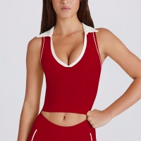 Sleeveless V-Neck Top Vest with Chest Pads Color-Block Lapel Yoga Outfit SKL-QY-T6537