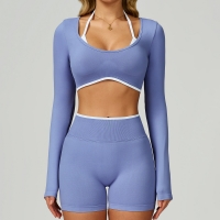 Seamless Color Block Two-Piece Look Yoga T-Shirt 9245