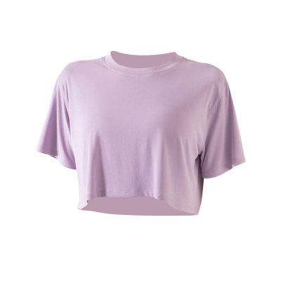 Solid Color Loose Cropped Yoga Short Sleeve Top DS67