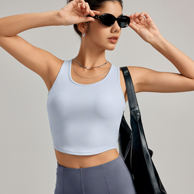  Double Twist Knots at Back Waist Built - in Bra Pads Yoga Vest DWB115042
