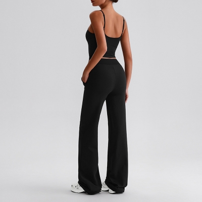 Double-Strap Cami Top Straight-Leg Wide-Leg Yoga Pants Pilates Fitness Set SKL-LQ2732