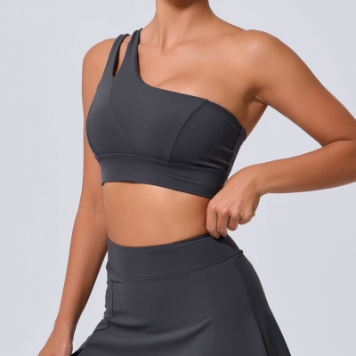 High Resilience One Shoulder Quick Dry Sports Gym Bra QS7006