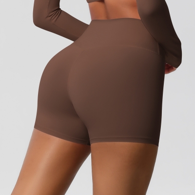 High-waisted Abdominal-control Naked-feeling Yoga Shorts  7101