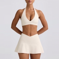 Quick-Dry Sports Bra & Skirt Set with Built-in Bra Cups High-Elasticity Yoga Set SKL-QY-B6505+K6510