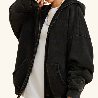 Vintage Zip-Up Hooded Cardigan Sweatshirt BEW0161