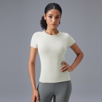 Skinny Nude Skin Friendly Modal Vertical Fitness Yoga Short Sleeve D25096