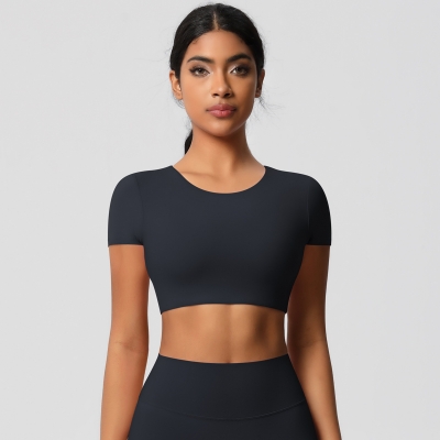 Fitted Yoga Short-sleeve Top with Chest Pads 7105