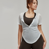 Plus-Size Waist-Cinching Short-Sleeve Yoga Cover-Up DWA215019