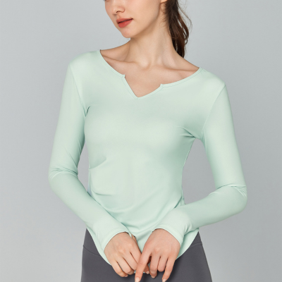 Solid Color Long-Sleeved V-Neck Quick-Drying Yoga Top  DWTS124113