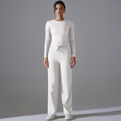  High-Waisted Hip-Lifting Drawstring Wide-Leg Pants Set 6662